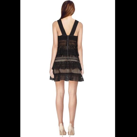 New Self-Portrait Lace Up Plunging V Ruffle Mini Dress Black Size 4 - Picture 6 of 16